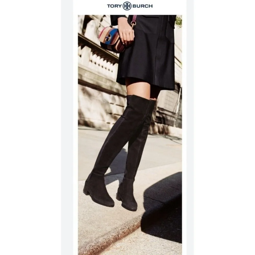 Tory Burch Caitlin Stretch Suede Over-The-Knee Boots, Black Size 7 $550